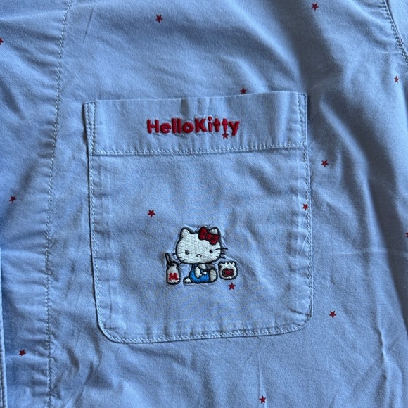 Sanrio Blue Button Down Shirt Hello Kitty Embroidery Size L - Picture 2 of 6